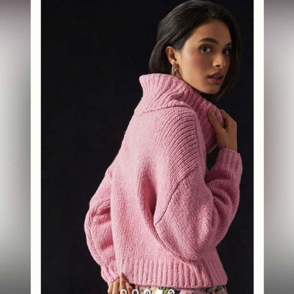 Anthropologie Pilcro Pink Chunky Knit Turtleneck Sweater - Picture 3 of 9